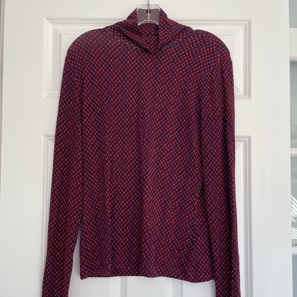 St. John Navy and Red Patterned Turtleneck Sz S